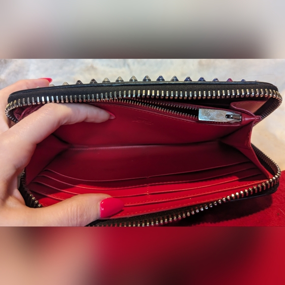 Christian Louboutin Black Leather Spike Wallet with Multicolor Spikes Zip! - Picture 5 of 10